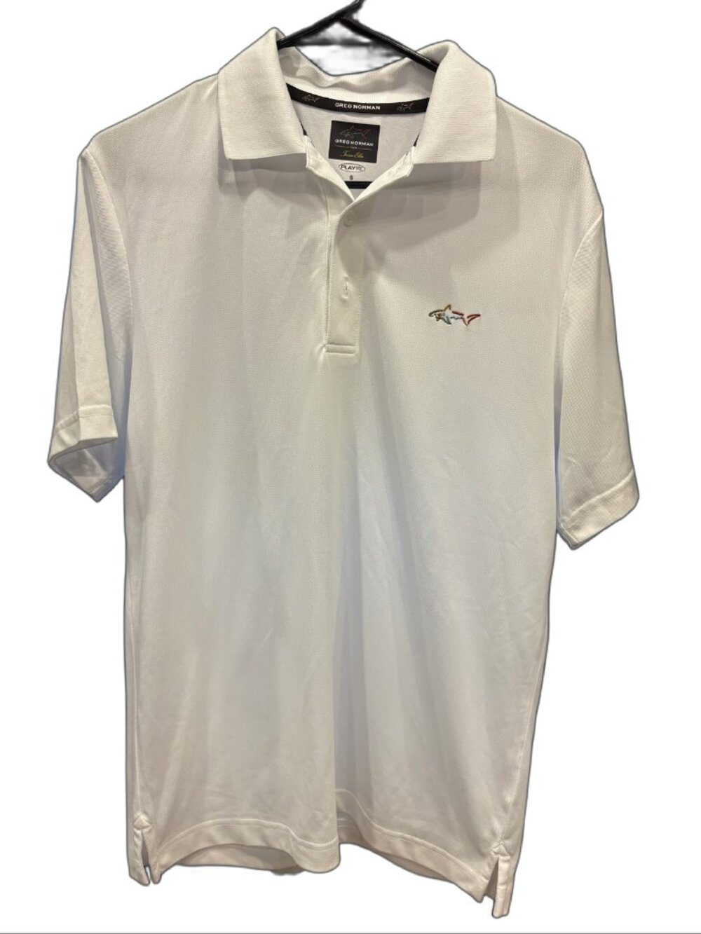 Greg Norman for Tasso Elba PlayDry White Golf Polo Shirt (Men's Size Small)